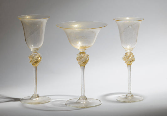 Nuova Venier Facon de Venise Wine & Cocktail Glasses With 24 Carat Gold Murano (3100)