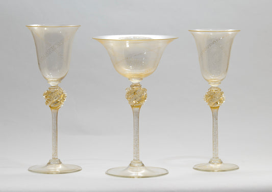 Nuova Venier Facon de Venise Wine & Cocktail Glasses With 24 Carat Gold Murano (3100)