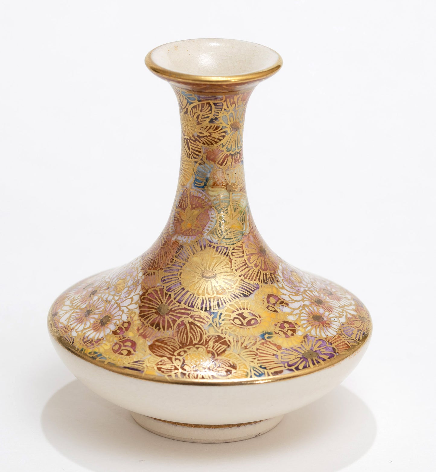 Antique Japanese Satsuma Ware Pottery Mini Vase - Hand Painted Meiji Era c1900 (3113)