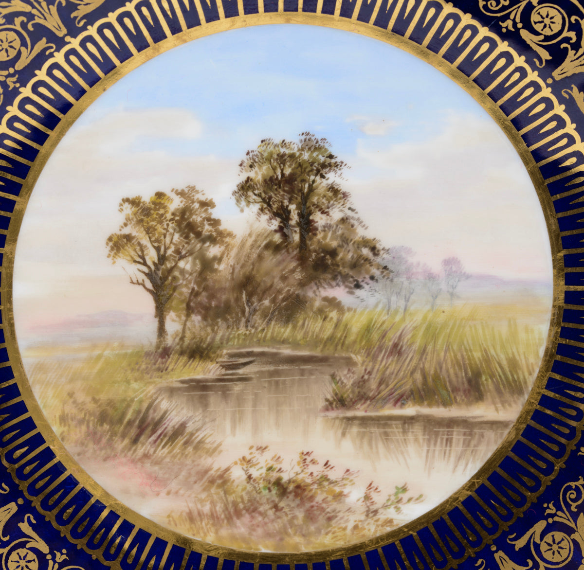 Antique Wedgwood China Hand Painted Dessert/Cabinet Plate Winding Stream Scenic (3126)