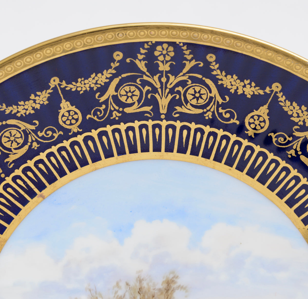Antique Wedgwood China Hand Painted Dessert/Cabinet Plate Lakeside Bridge Scene (3128)