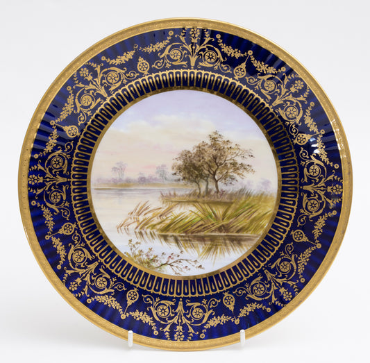 Antique Wedgwood China Hand Painted Dessert/Cabinet Plate Wetland Grass Scene (3131)