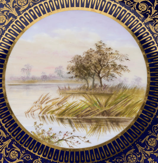 Antique Wedgwood China Hand Painted Dessert/Cabinet Plate Wetland Grass Scene (3131)