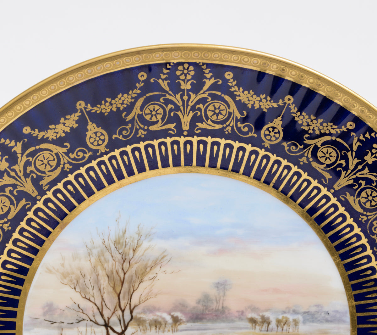 Antique Wedgwood China Hand Painted Dessert/Cabinet Plate Snowy Calm River Scene (3133)