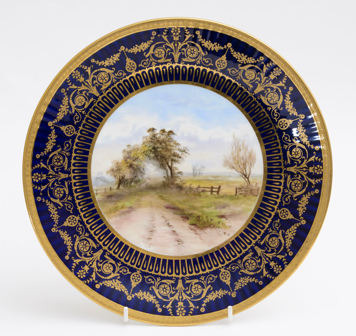 Antique Wedgwood China Hand Painted Dessert/Cabinet Plate Countryside Tree Lane (3134)