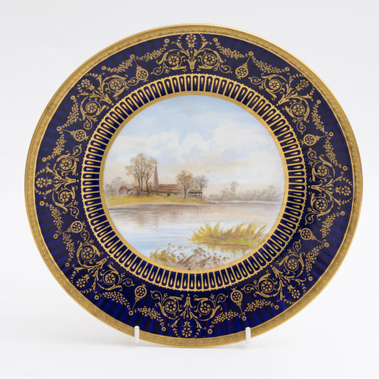 Antique Wedgwood China Hand Painted Tazza With Waterside Rural Church Scene (3137)