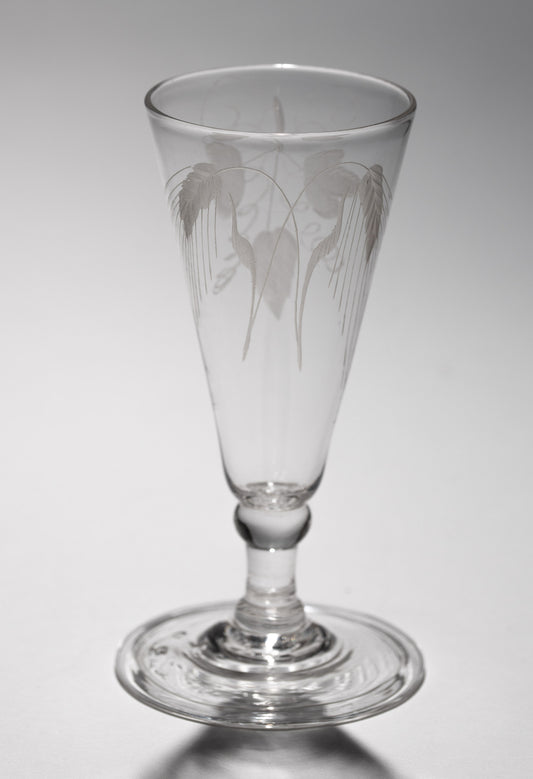 18th Century Georgian Dwarf Ale Glass with Etched Bowl & Folded Foot, English c1790 (3152)