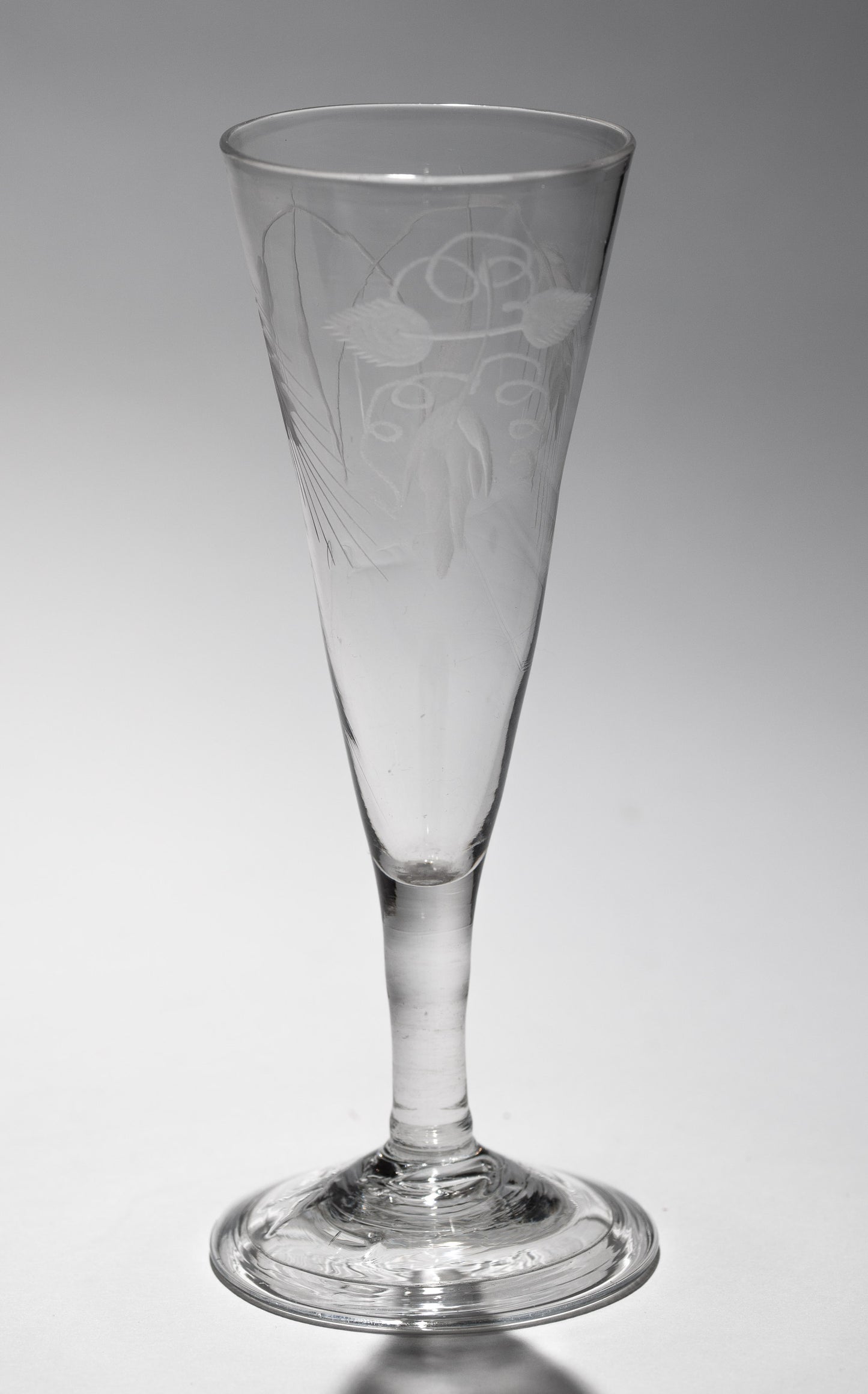 Antique Georgian Ale Flute Glass with Engraved Bowl & Folded Foot English c1780 (3154)