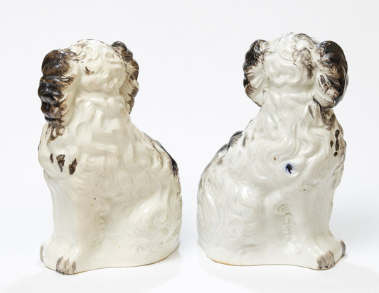 Pair Antique Staffordshire Pottery Spaniel Dogs Fireside/Mantle c.1860 (3162)