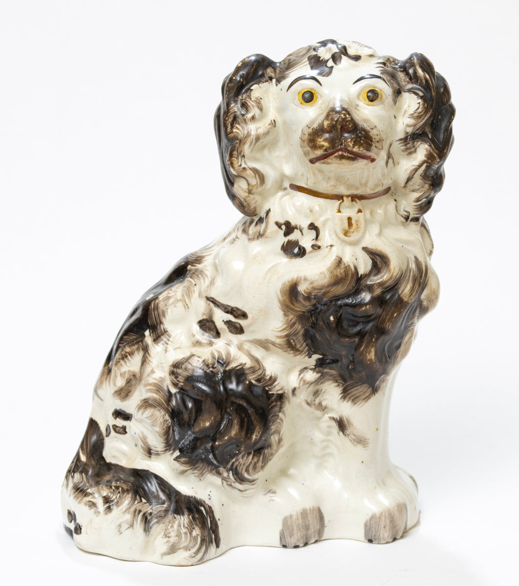 Pair Antique Staffordshire Pottery Spaniel Dogs Fireside/Mantle c.1860 (3162)