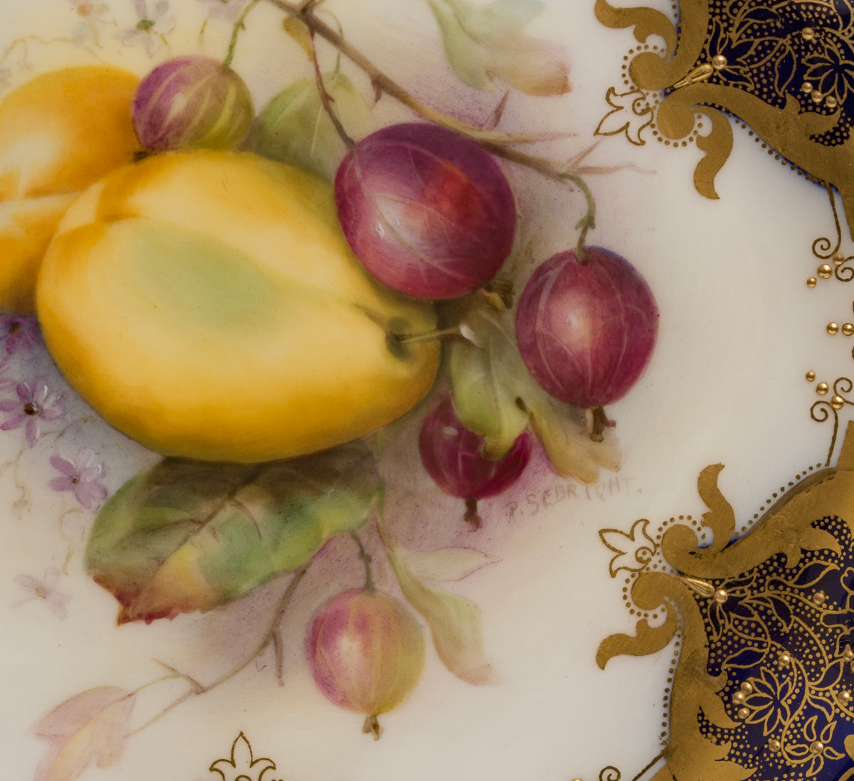 Royal Worcester China Hand Painted Fruit Plate by R Sebright Antique 1916 (3166)