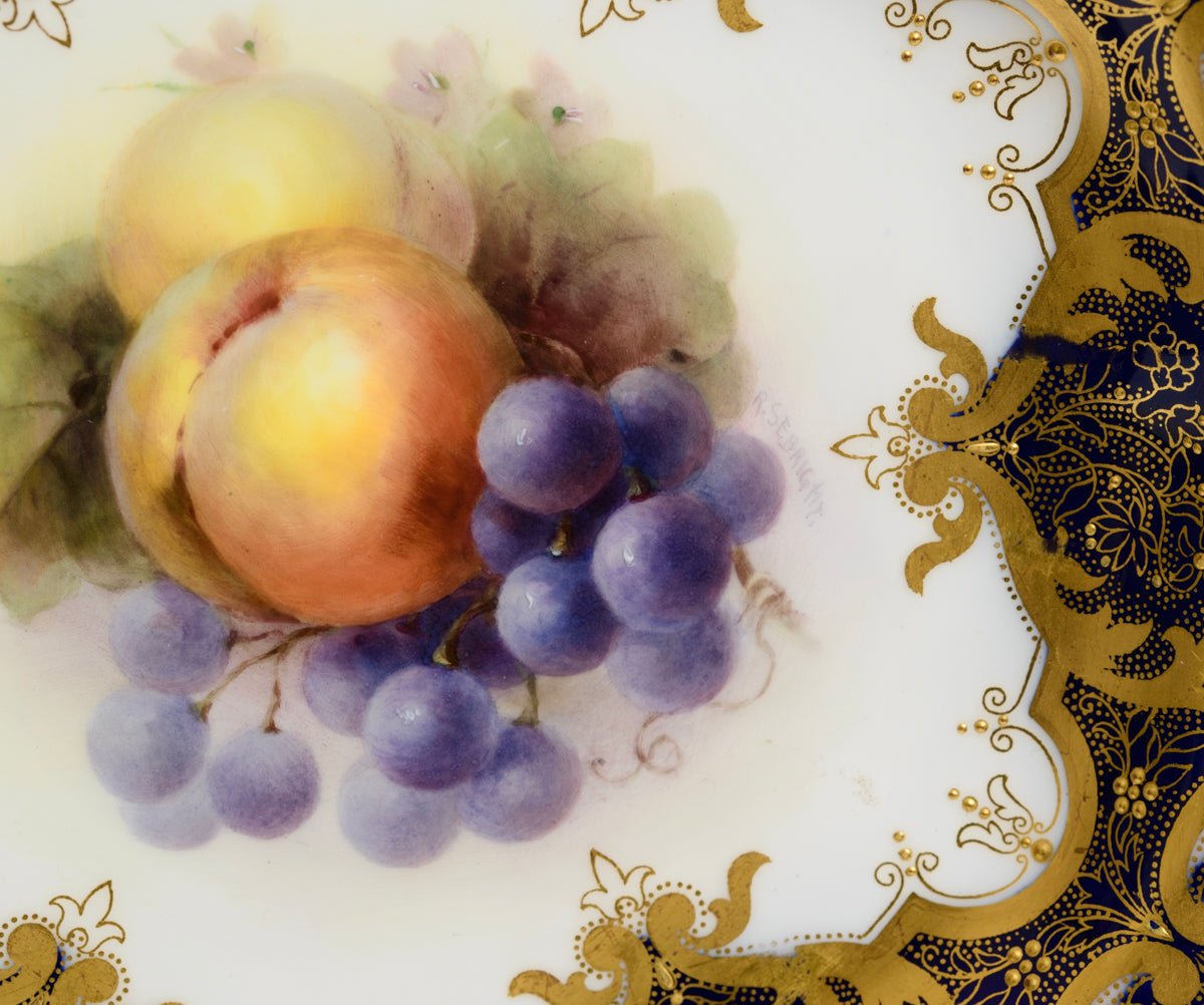 Antique Royal Worcester Fruit Plate Hand Painted by Richard Sebright Dated 1910 (3176)