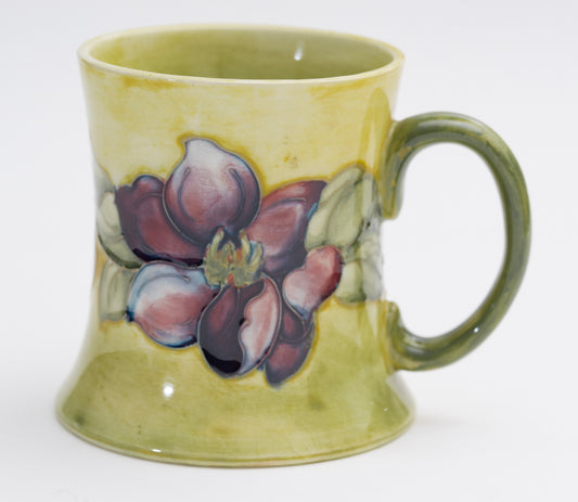 Vintage Moorcroft Pottery Clematis Pattern Mug/Tankard Yellow/Green Glaze (3182)