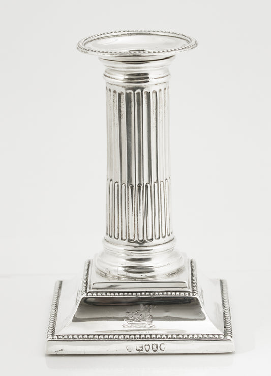 Antique Victorian Hallmarked Sterling Silver Reeded Column Candlestick 1885 (3225)