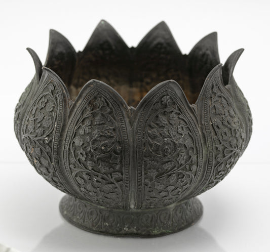 Antique Kashmir Copper Lotus Bowl With Floral Design c.1850 (3236)