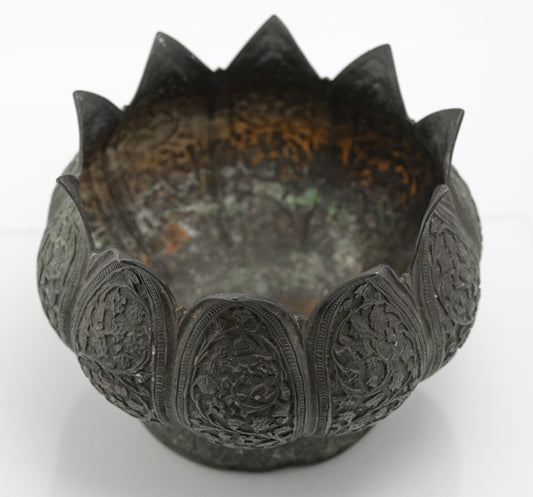 Antique Kashmir Copper Lotus Bowl With Floral Design c.1850 (3236)