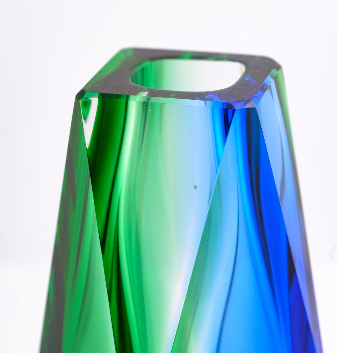 Vintage Murano Sommerso Art Glass Geode Vase Twin Colour Green/Blue (3242)
