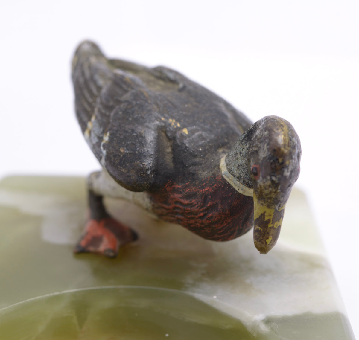 Antique Austrian Cold Painted Bronze Duck & Green Onyx Dish c.1930 (3243)