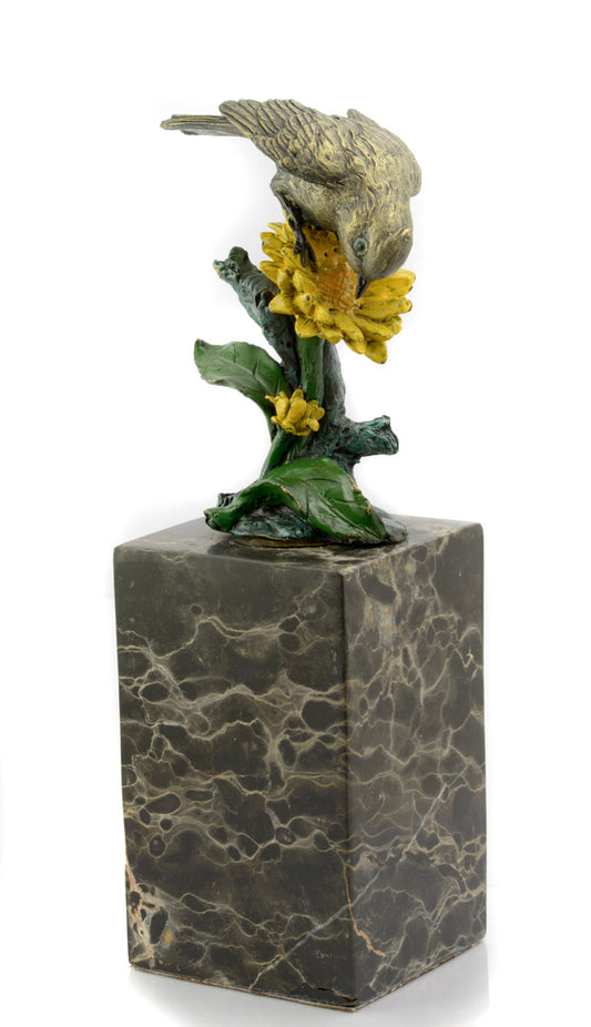Vintage Cast Bronze Bird On Flower Figure Sculpture Signed Milo Marble Base (3253)