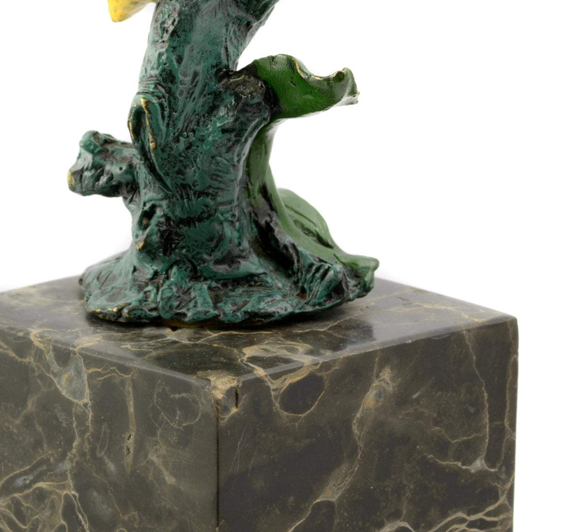Vintage Cast Bronze Bird On Flower Figure Sculpture Signed Milo Marble Base (3253)