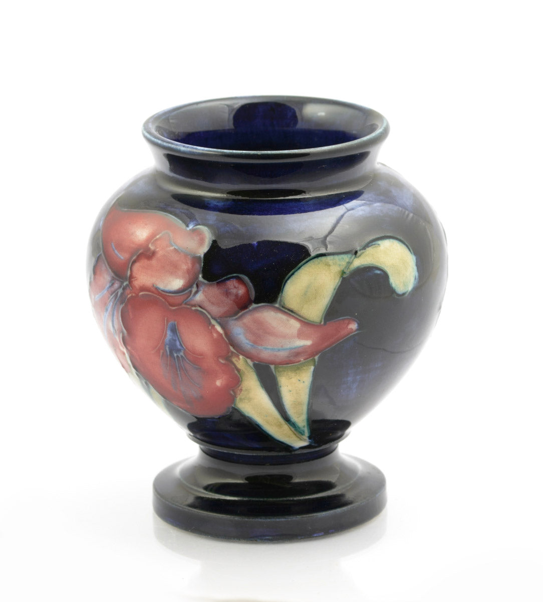 Vintage Moorcroft Pottery Orchid Pattern Vase Tubelined Cobalt Blue Glaze (3256)