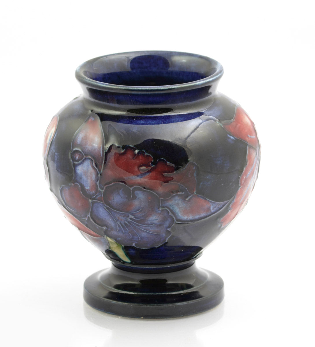 Vintage Moorcroft Pottery Orchid Pattern Vase Tubelined Cobalt Blue Glaze (3256)