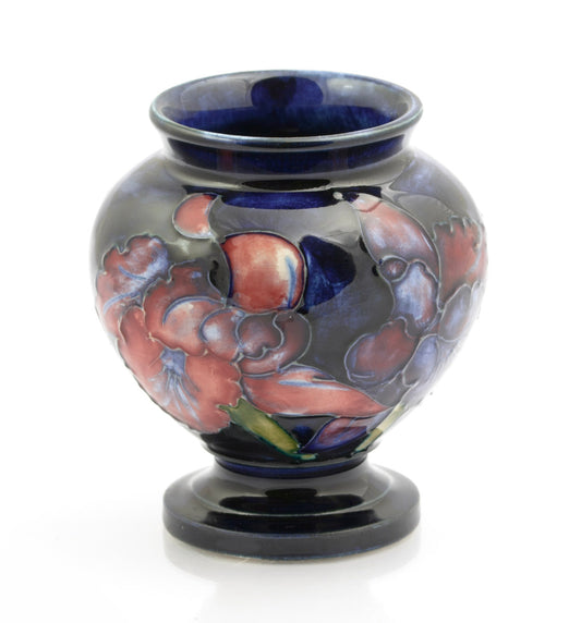 Vintage Moorcroft Pottery Orchid Pattern Vase Tubelined Cobalt Blue Glaze (3256)