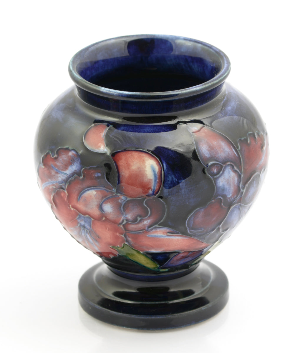 Vintage Moorcroft Pottery Orchid Pattern Vase Tubelined Cobalt Blue Glaze (3256)