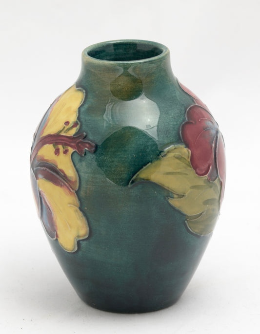 Vintage Moorcroft Pottery Hibiscus Pattern Vase Mid Century Original Label (3268)