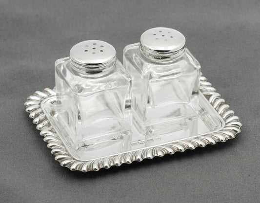 Vintage Carr's Of Sheffield Sterling Silver Small Condiment Set With Tray Boxed (3269)