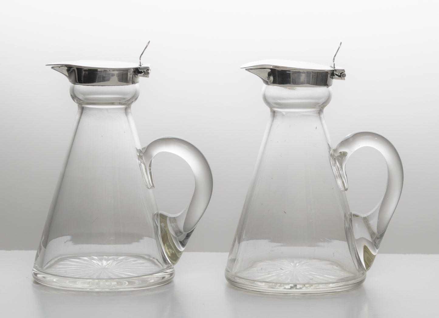 Pair Antique Hukin & Heath Whisky Noggin Jugs Sterling Silver Mounts (3276)