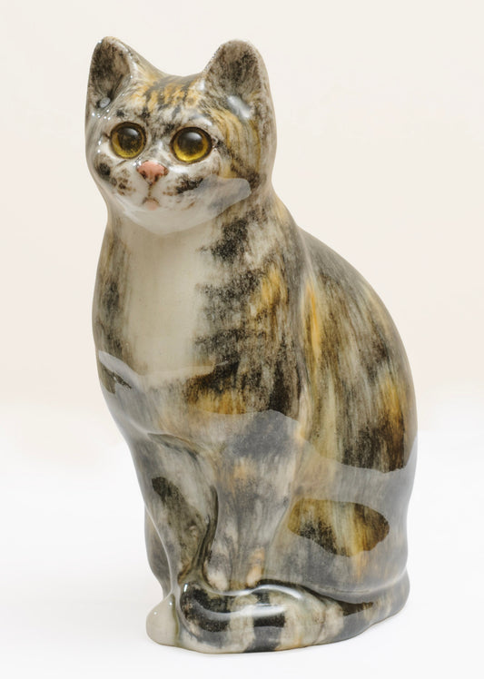 Vintage Winstanley Pottery Young Tabby Cat With Glass Eyes & White Bib Size 2 (3288)