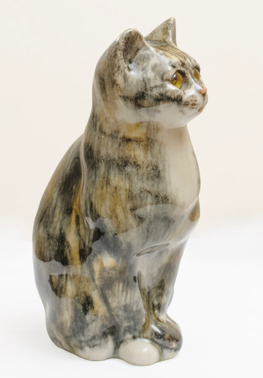 Vintage Winstanley Pottery Young Tabby Cat With Glass Eyes & White Bib Size 2 (3288)