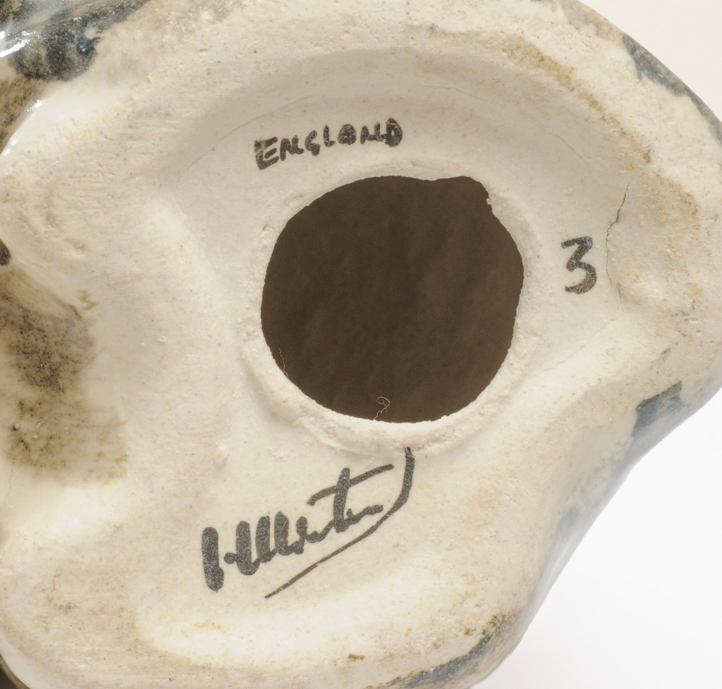 Vintage Winstanley Size 3 Pottery Sitting Tabby Cat With Glass Eyes - Signed (3289)