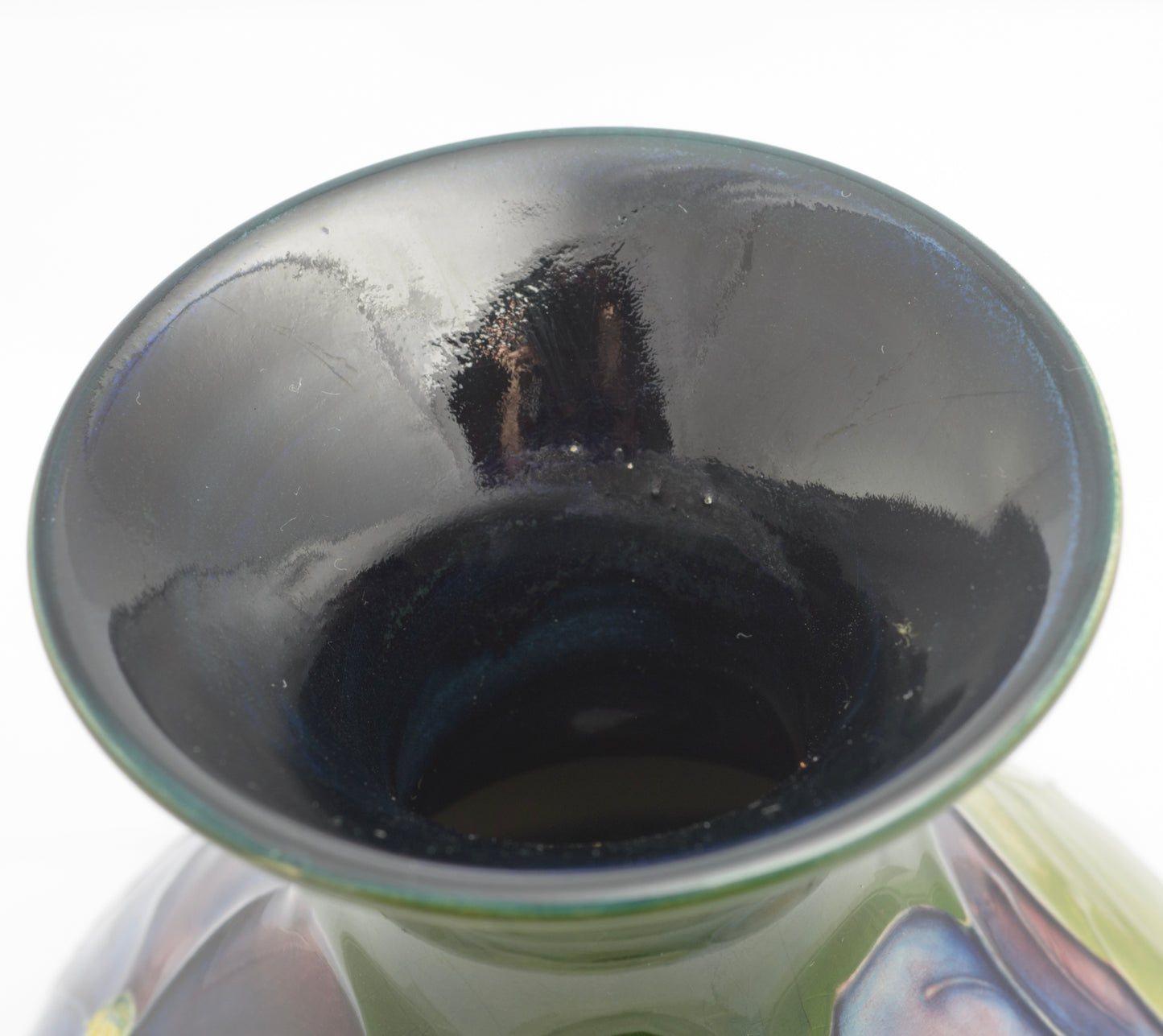 Vintage Moorcroft Tubelined Clematis Pattern Art Pottery Vase Green / Blue(3343)