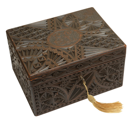 Antique Carved Wood Box Welsh Design + Lincolnshire Imp (3363)