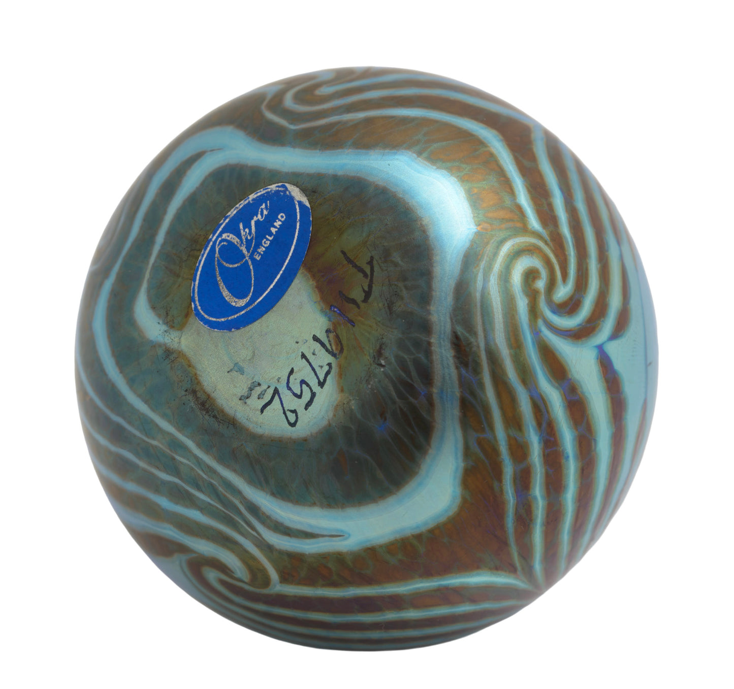 Vintage Ocra Art Glass Perfume / Scent Bottle Cobalt Blue & Iridescent Pattern (3366)