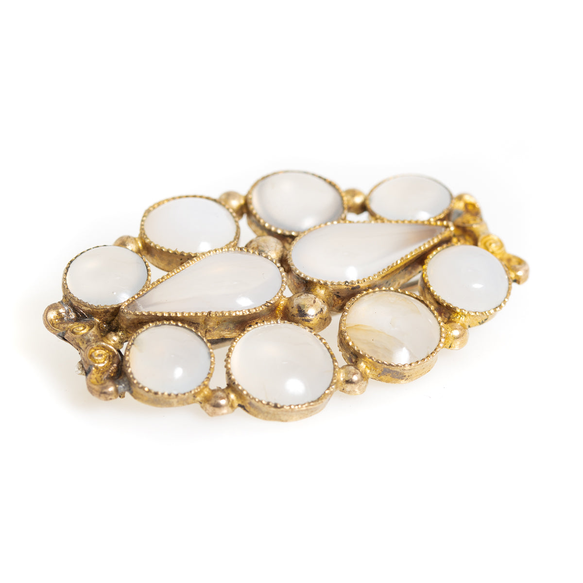 Antique Georgian Brooch/Pin With Natural Moonstones Pinchbeck Setting (A1173)