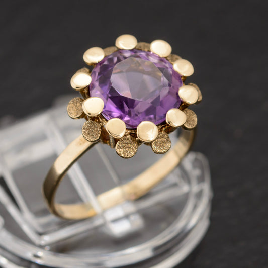 Vintage Modernist Amethyst Gemstone Ring In 9ct Gold 1970's Retro (A1539)