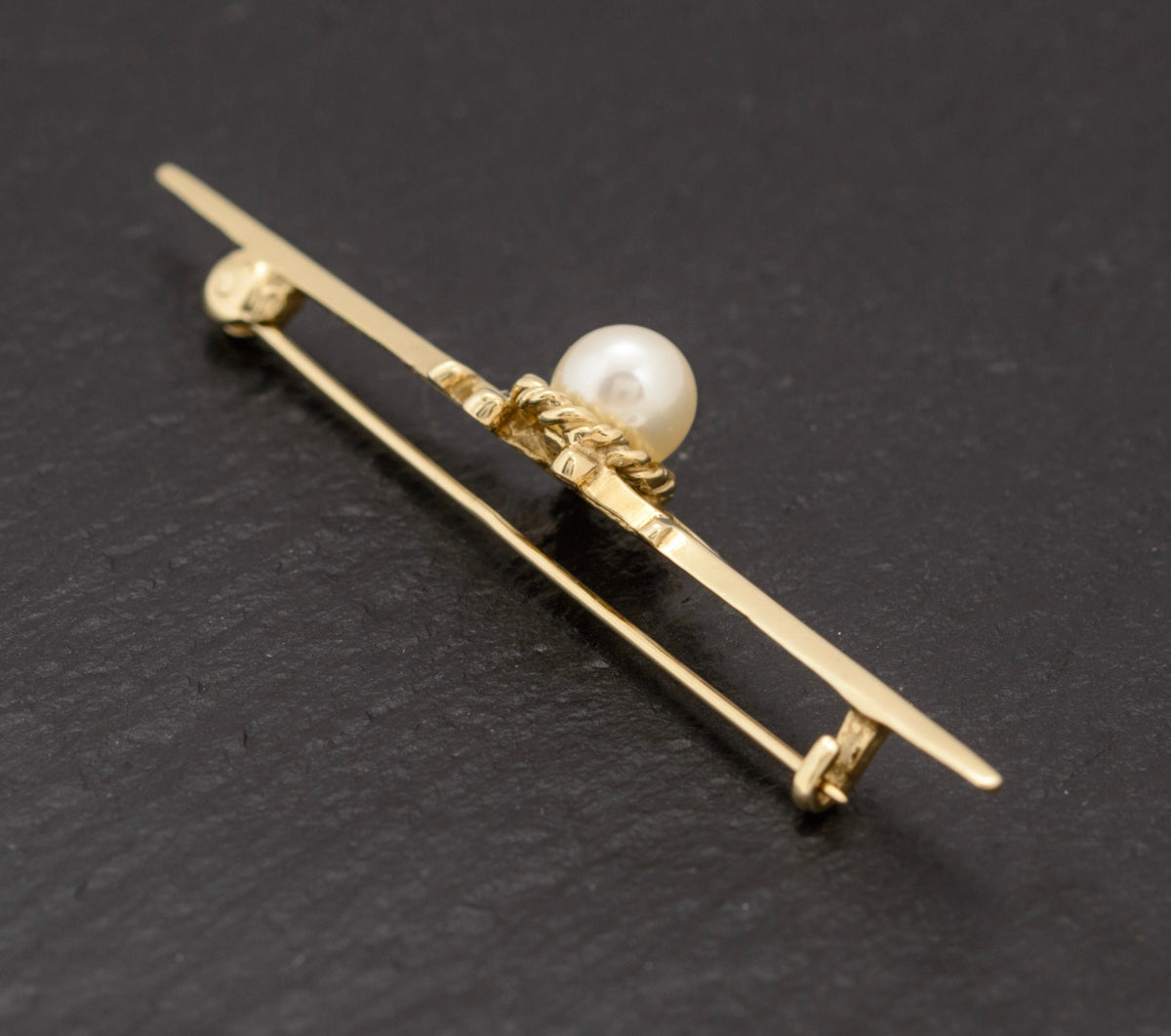 9ct Gold & Cultured Pearl Belle Epoque Revival Bar Brooch Sheffield 1992 (A1542)