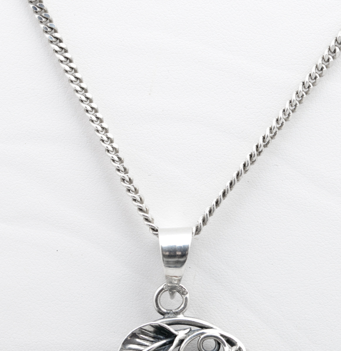 Vintage Sterling Silver & Amber Large Pendant With Chain Necklace (A1553)