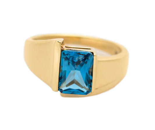 9ct Gold & Natural Sky Blue Topaz Unisex Signet/Dress Ring QVC 2001 (A1556)