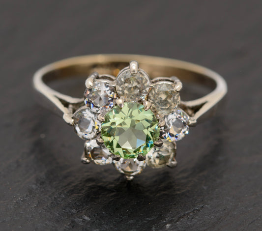 Vintage 9ct & Sterling Silver Ring Paste Glass Gems Early 20th Century (A1561)