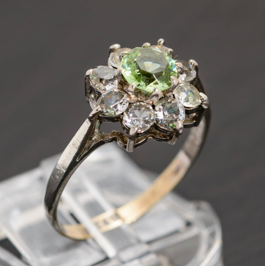 Vintage 9ct & Sterling Silver Ring Paste Glass Gems Early 20th Century (A1561)