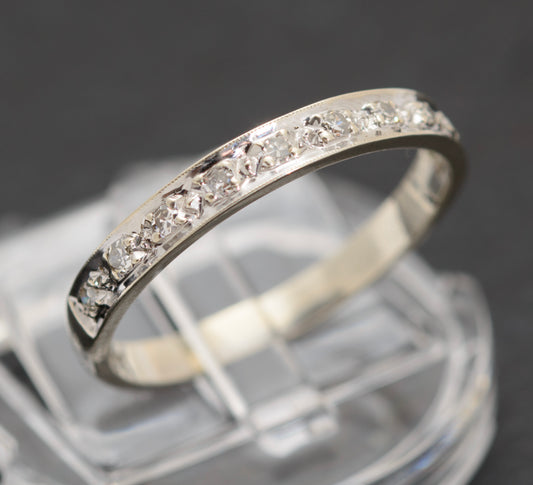 Vintage 9ct Gold & 10 Diamond Half Eternity Ring UK Ladies Size O1/2 (A1562)