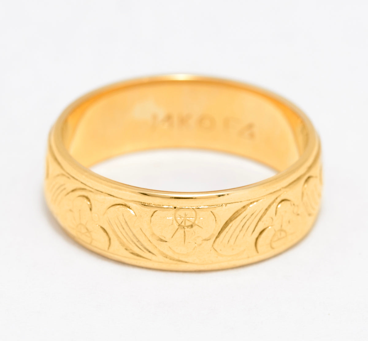 Vintage 14K 14ct Solid Gold Wedding Ring Band With Engraved Floral Design (A1583)