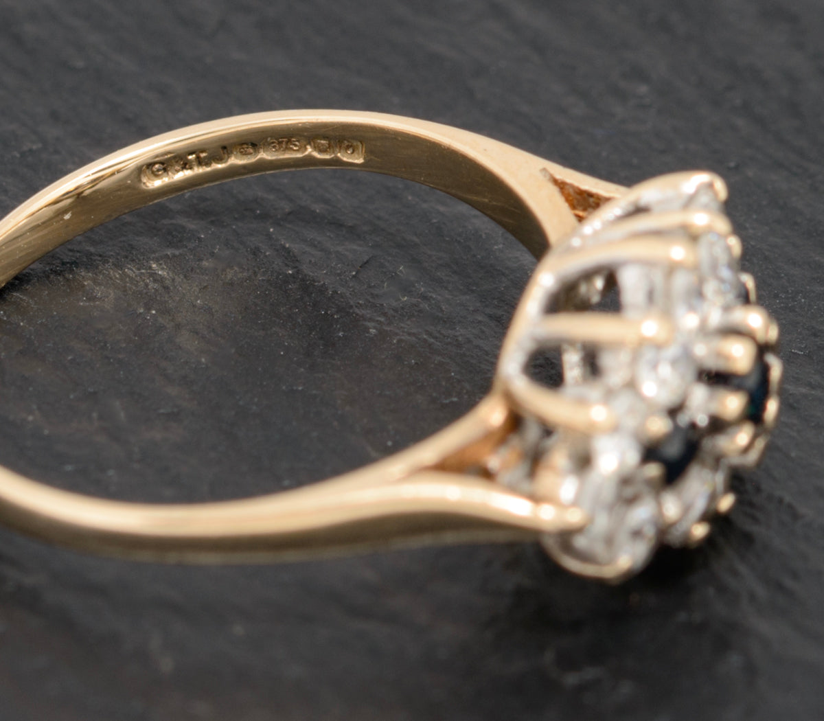Vintage 9ct Gold Natural Sapphire & CZ Gem Triple Cluster Ring UK Size M With Presentation Box (A1586)