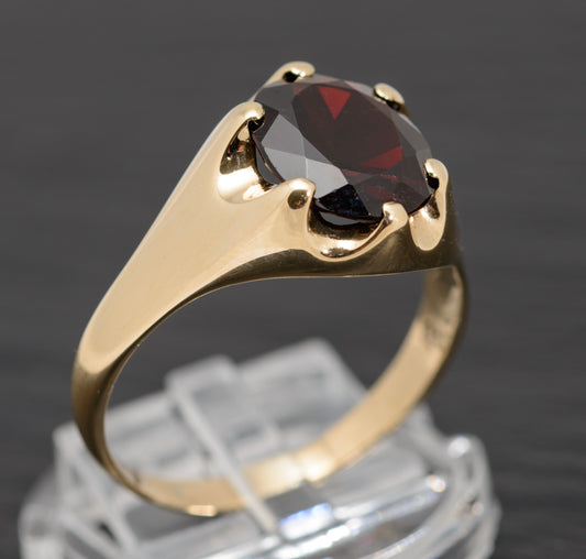 Vintage 9ct Gold & Garnet Gemstone Large Mens Signet Ring 1970's (A1605)
