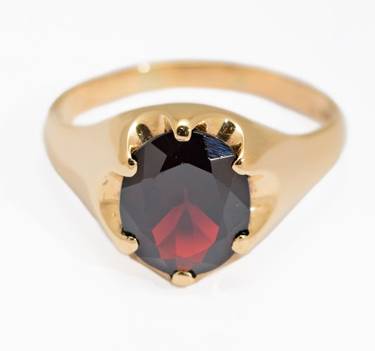 Vintage 9ct Gold & Garnet Gemstone Large Mens Signet Ring 1970's (A1605)