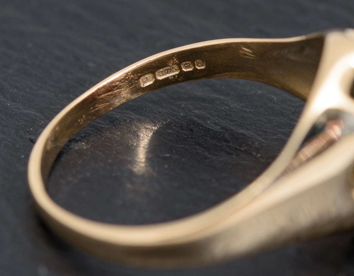 Vintage 9ct Gold & Garnet Gemstone Large Mens Signet Ring 1970's (A1605)